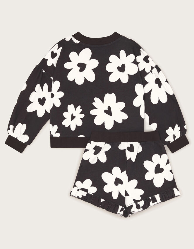 Floral Sweatshirt and Shorts Set, Black (BLACK), large