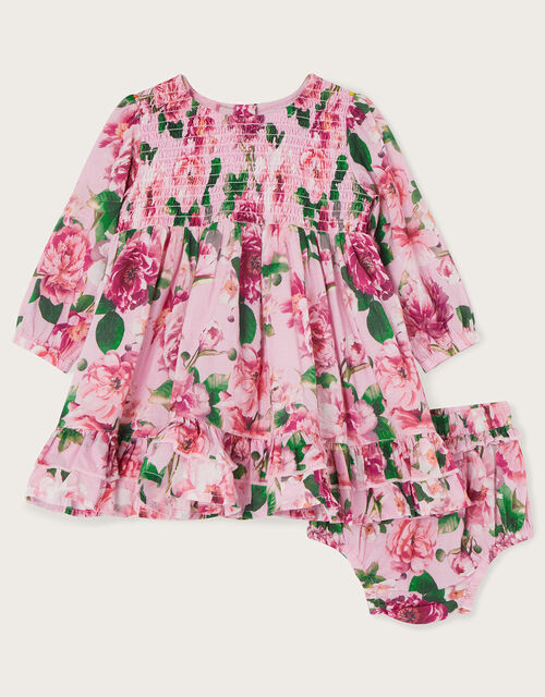 Newborn Floral Shirred Dress and Brief Set, Pink (PINK), large