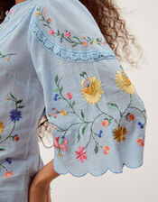 Alice Floral Embroidered Top, Blue (BLUE), large