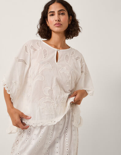Aija Cutwork Boxy Blouse, White (WHITE), large