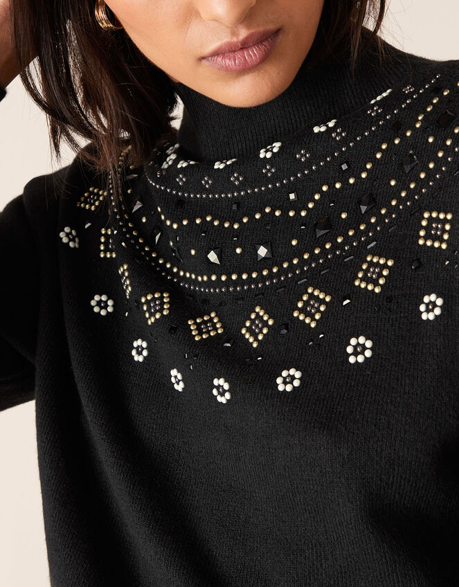 Embellished Yoke Knit Jumper, Black (BLACK), large