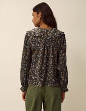 Carly Floral Velvet Shirt, Brown (BROWN), large