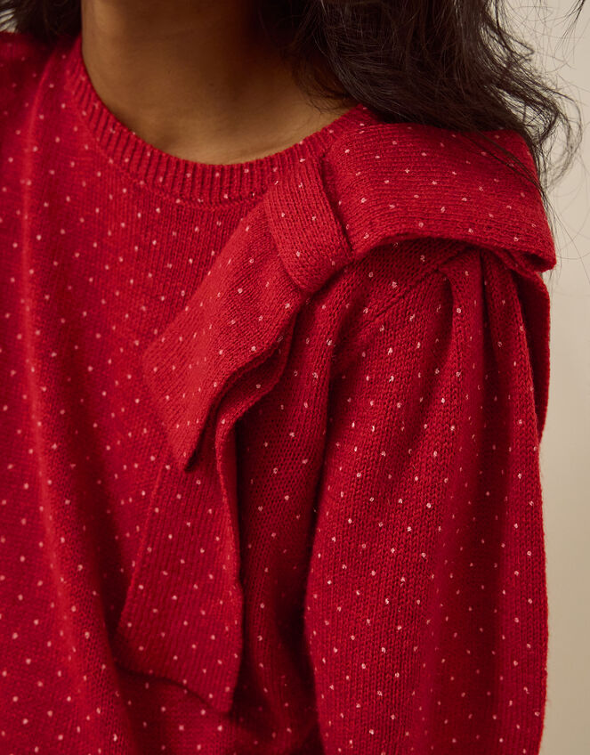 Sue Polka Dot Bow Jumper, Red (RED), large
