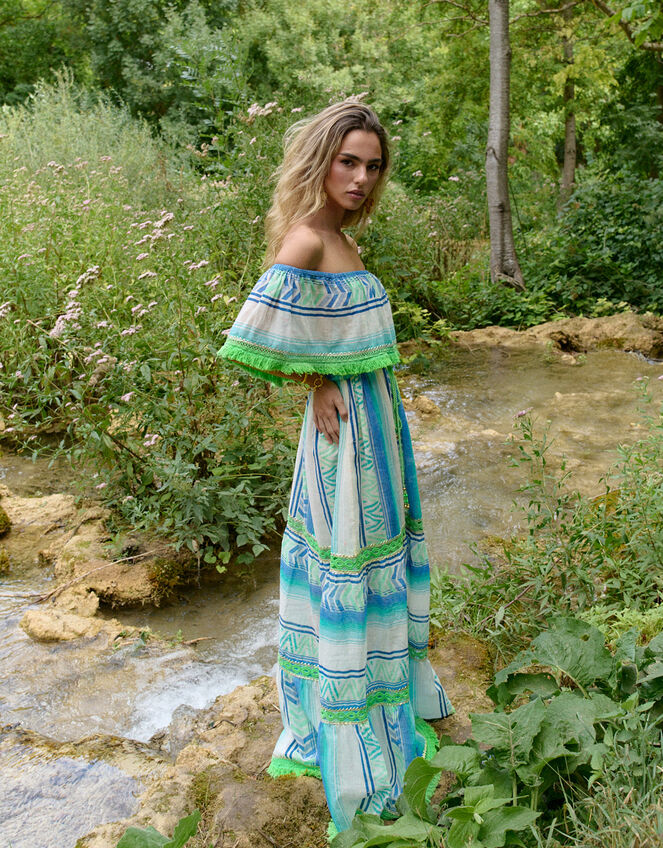 Piti Cuiti Off The Shoulder Chevron Maxi Dress, Multi (MULTI), large