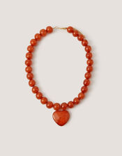 Heart Resin Beaded Necklace, Orange (AMBER), large