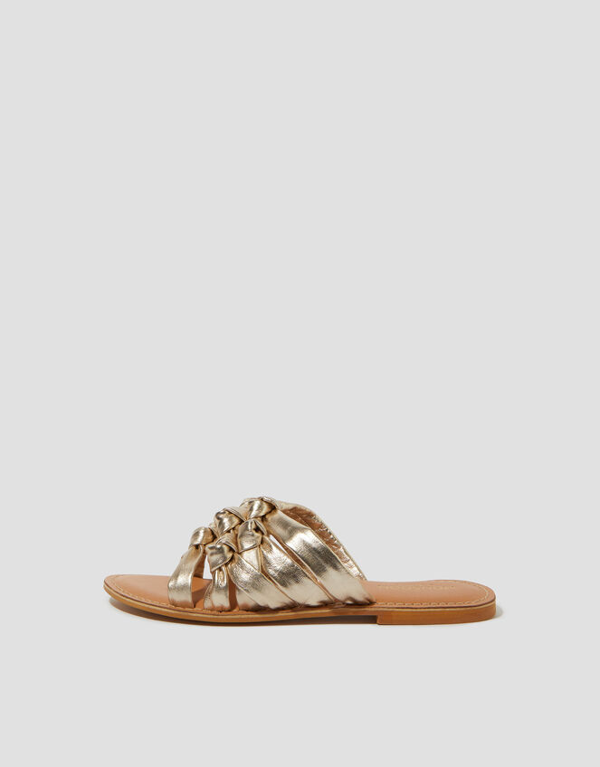 Ali Metallic Knot Slide Sandals, Gold (GOLD), large