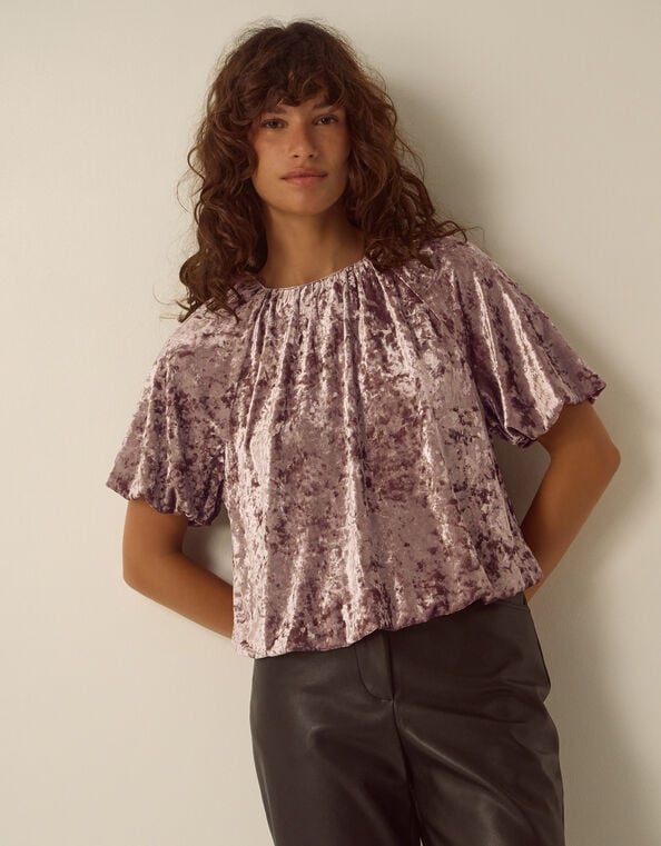 Breeda Bubble Hem Crushed Velvet Top, Mink (MINK), large