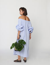 Crās Ita Off-The-Shoulder Stripe Midi Dress, Blue (BLUE), large