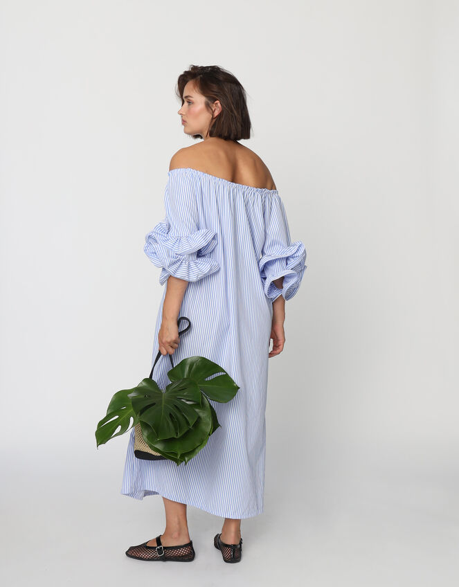 Crās Ita Off-The-Shoulder Stripe Midi Dress, Blue (BLUE), large