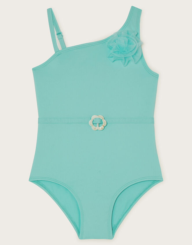 Flower Mesh Swimsuit, Blue (AQUA), large