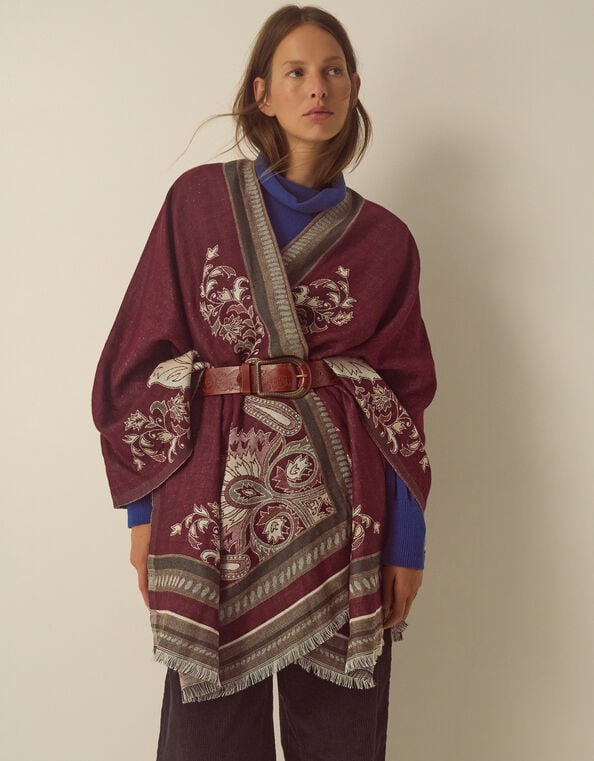 Crissy Jacquard Poncho, Red (BERRY), large
