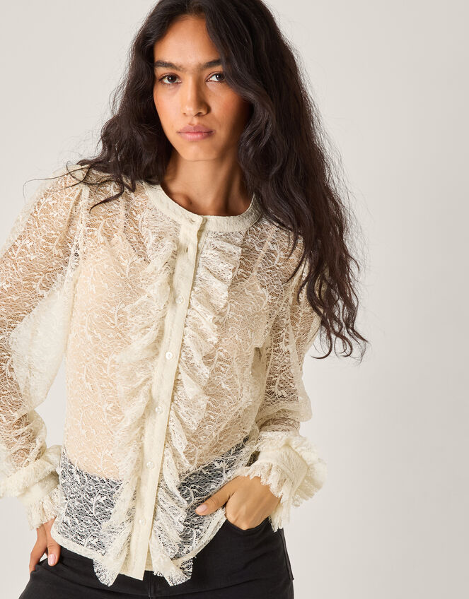 Violetta Lace Ruffle Shirt, Ivory (IVORY), large