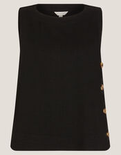 Lucy Linen Blend Button Tank Top, Black (BLACK), large
