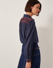 Felicity Embroidered Cotton Shirt, Blue (NAVY), large