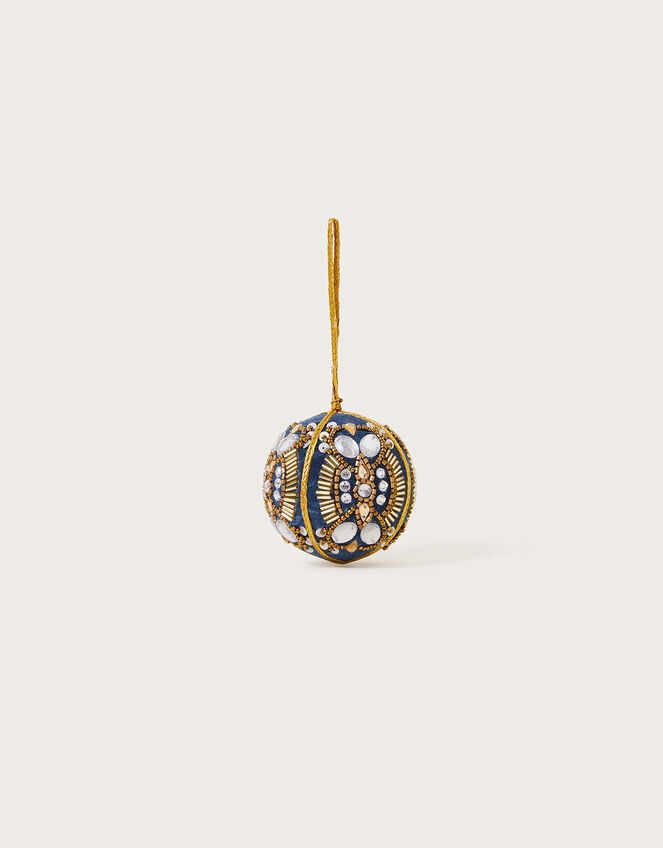 Velvet Embroidered Bauble , Blue (BLUE), large