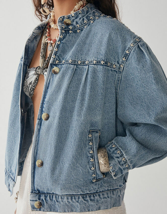 Maison Hotel Embroidered Denim Jacket, Blue (PALE BLUE), large