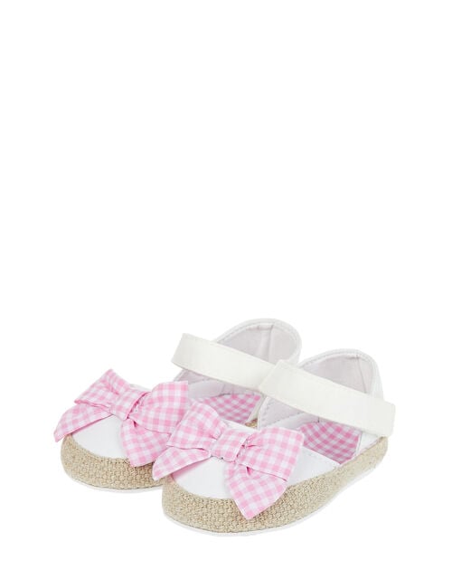 Baby Gingham Bow Espadrille Bootie Shoes, Ivory (IVORY), large