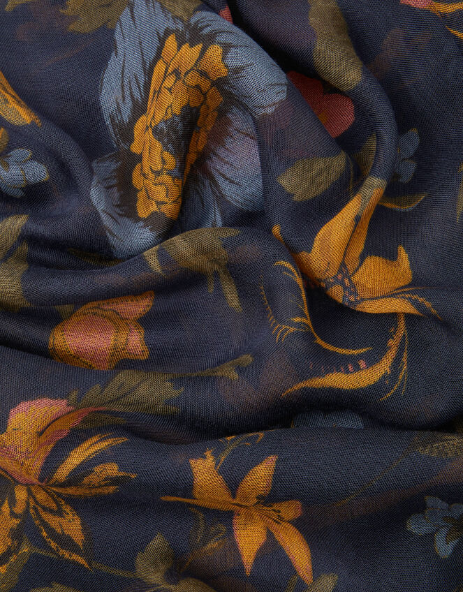 Princella Floral Print Scarf, Blue (NAVY), large