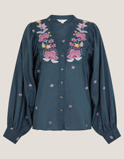 Bria Embroidered Blouson Blouse, Blue (BLUE), large