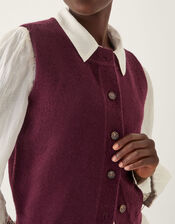 Brooke Button Knitted Vest, Red (BURGUNDY), large