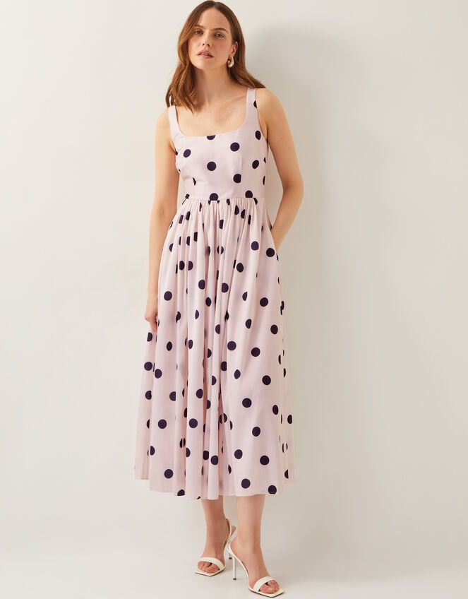 Sicily Polka Dot Fit & Flare Midi Dress, Ivory (IVORY), large