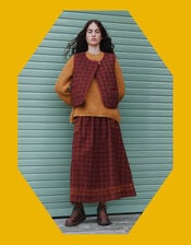 East Karina Check Corduroy Quilted Gilet, Orange (RUST), large