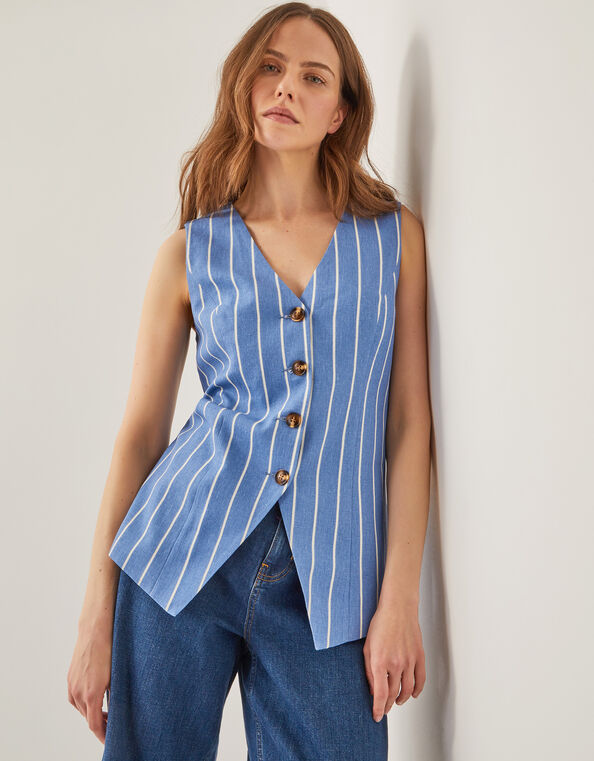 Susan Stripe Waistcoat, Blue (BLUE), large