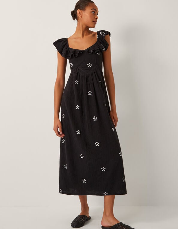 black embroidered dress uk Black Floral Embroidered Shirt Dress Esme