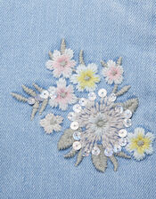 Straight Leg Embellished Flower Mom Jeans, Blue (BLUE), large