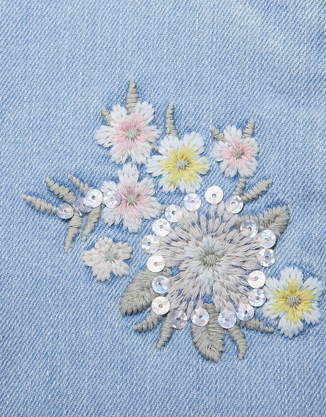 Straight Leg Embellished Flower Mom Jeans, Blue (BLUE), large