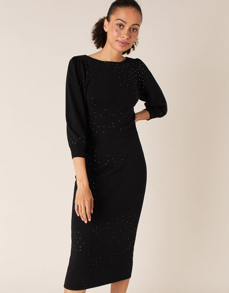 Hotfix Gem Knit Dress with Sustainable Viscose Black, Black (BLACK), large