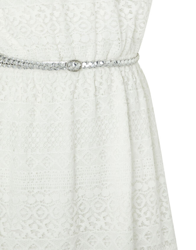Leah Lace Bardot Dress with Belt, Ivory (IVORY), large
