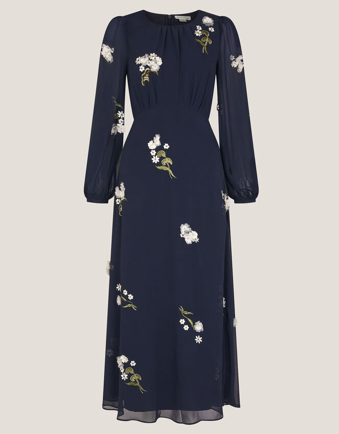 Delilah Floral Appliqué Midi Dress, Blue (NAVY), large