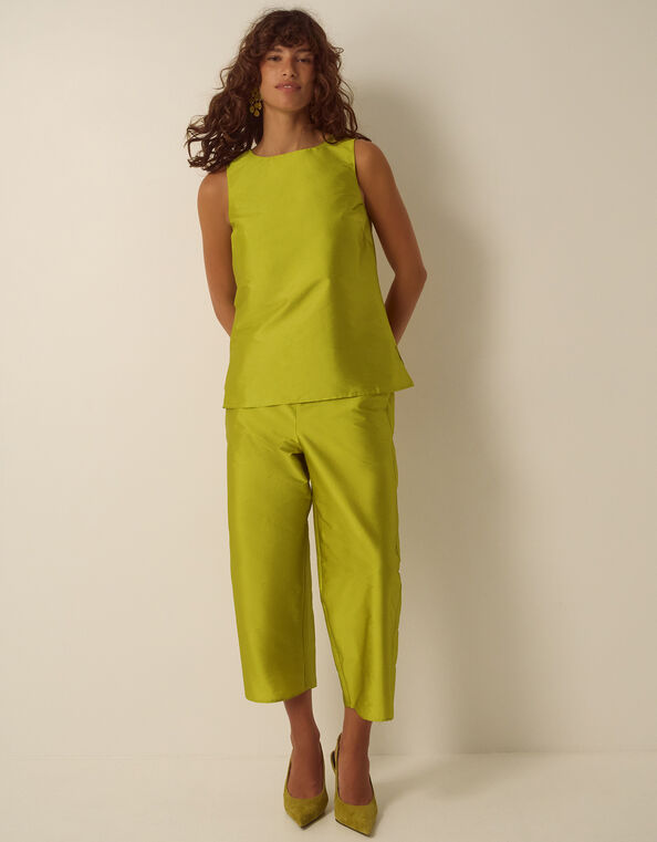 Tansy Cropped Straight Leg Taffeta Trousers, Green (LIME), large