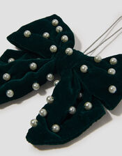 Embellished Pearl Bow Christmas Tree Decoration, Teal (TEAL), large