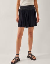 Heidi Metallic Shirred Shorts, Black (BLACK), large