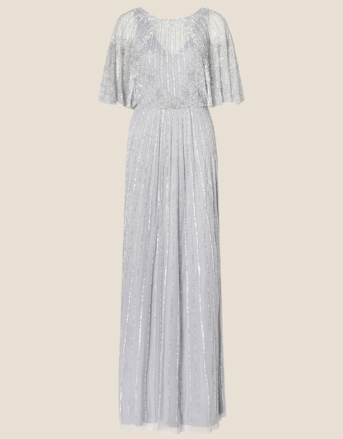 Embellished Maxi Dress in Recycled Polyester, Silver (SILVER), large