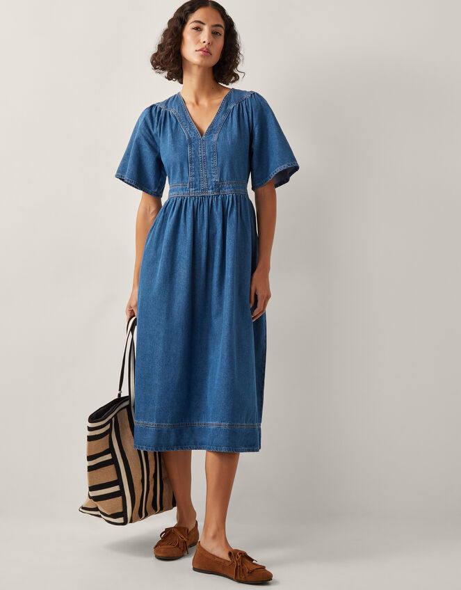 Lydia Short Sleeve Denim Midi Dress Blue Day Dresses Monsoon