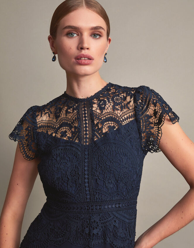 Monica Lace Midi Dress, Blue (NAVY), large