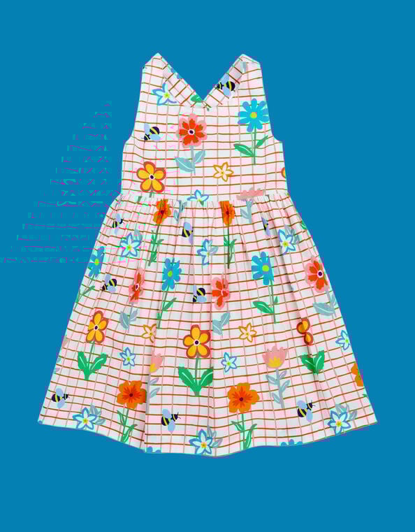 Frugi Delphi Flower Print Dress, White (WHITE), large