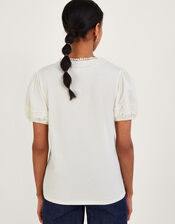 Crochet Lace Jersey Top, Ivory (IVORY), large