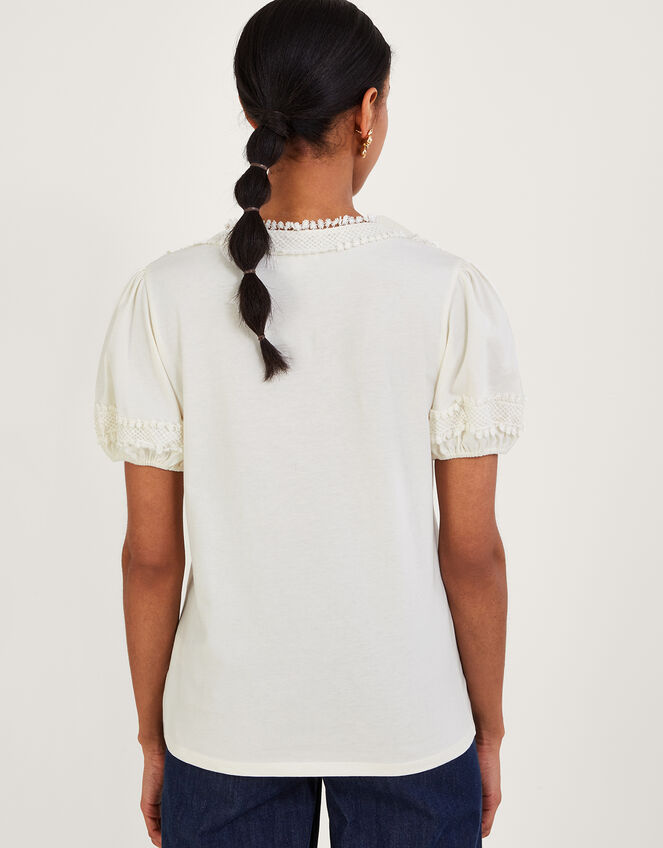 Crochet Lace Jersey Top, Ivory (IVORY), large