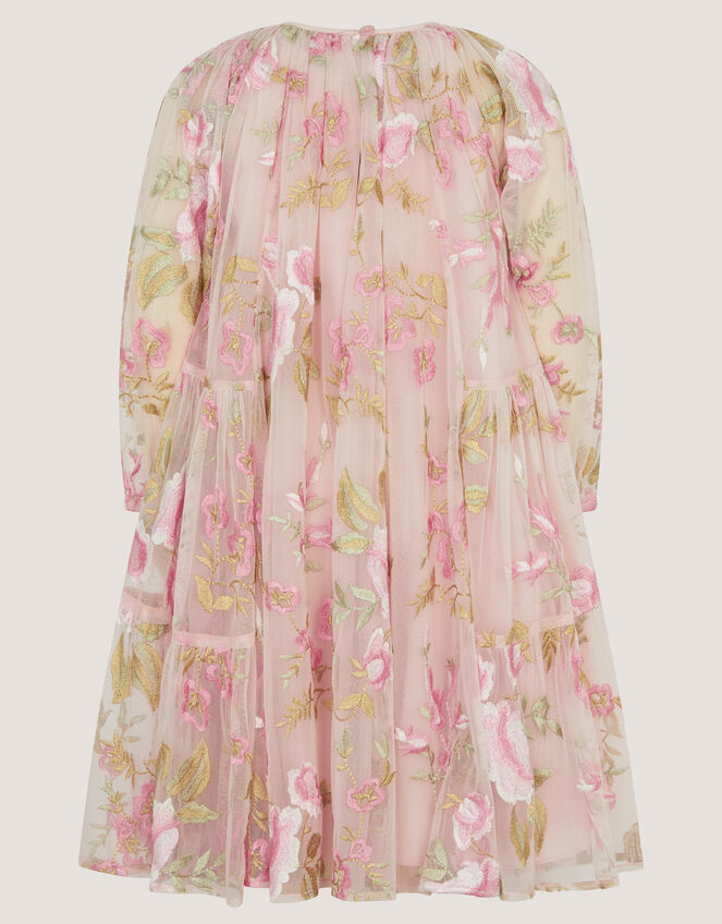 Azalea Floral Embroidered Long Sleeve Dress, Pink (PINK), large