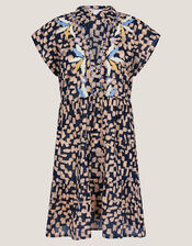 Ania Embroidered Batik Mini Dress, Black (BLACK), large