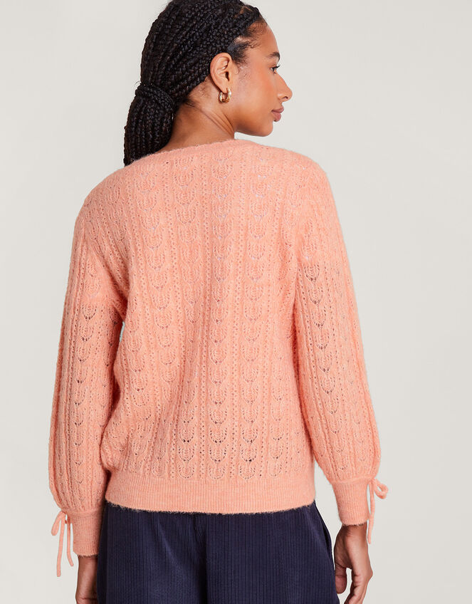 Super-Soft Pointelle Cardigan with Recycled Polyester, Orange (PEACH), large