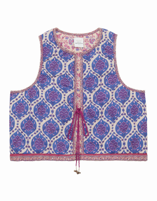 Petite Mendigote Print Embellished Waistcoat, Blue (INDIGO), large
