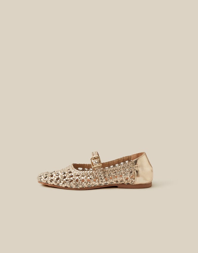 Bessy Woven Leather Mary Jane Ballet Flats, Silver (SILVER), large