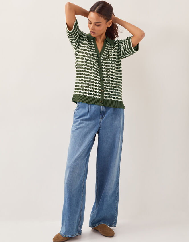 Cally Stripe Collar Jumper, Green (KHAKI), large