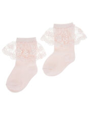 Baby Heart Lace Frill Socks, Pink (PINK), large