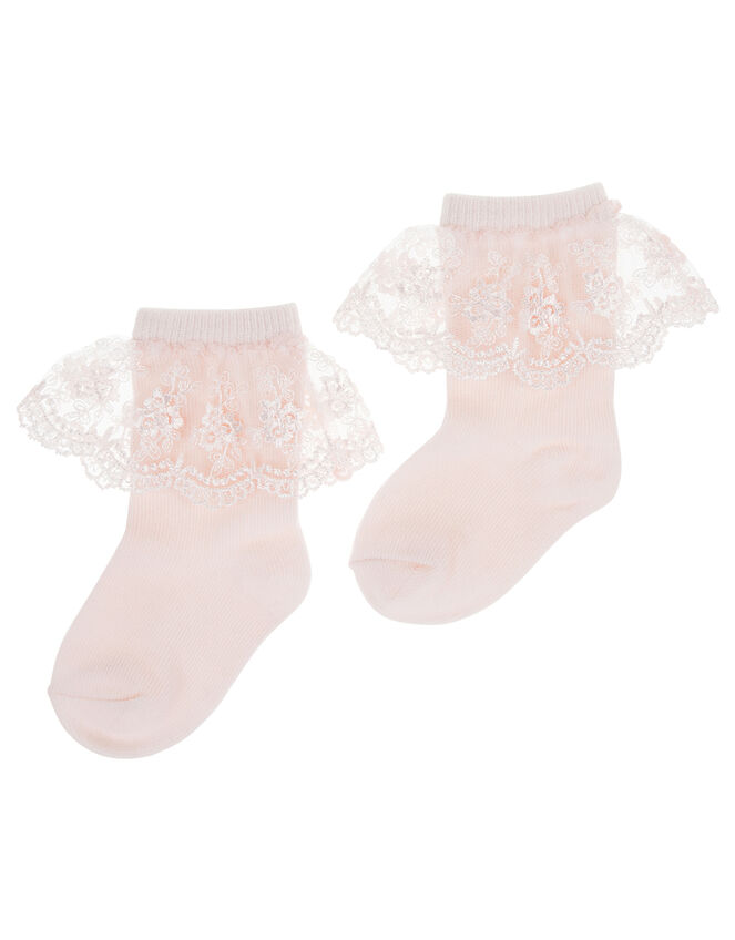 Baby Heart Lace Frill Socks, Pink (PINK), large